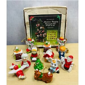 Vintage 90’s hand painted porcelain Christmas Hanging Ornaments Set of 13 Pc